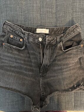 Topshop Charcoal Black High-Rise Frayed Denim Shorts